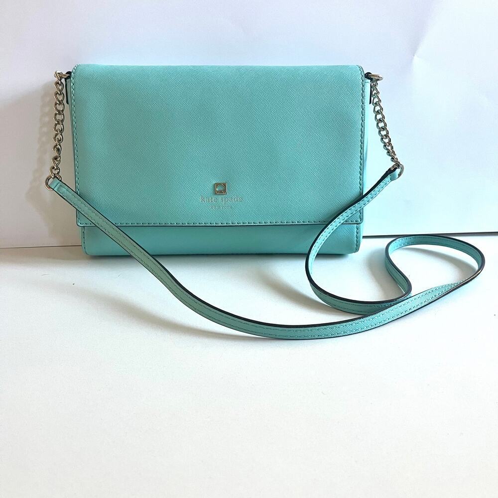 KATE SPADE Charlotte Street Alex Leather Crossbody, Blue Aqua, Scarf Included!